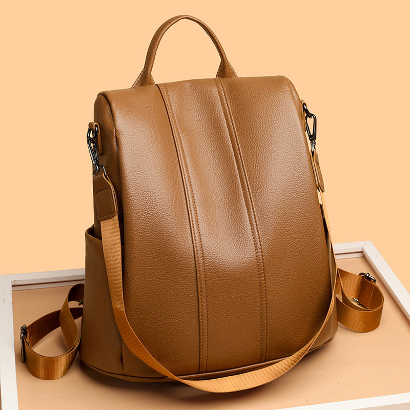 Pebbled PU leather Anti-Theft Women's Backpack (Brown)