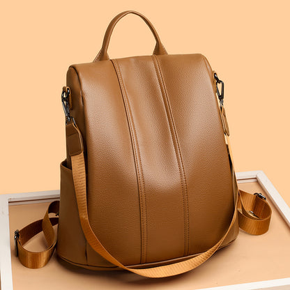 Pebbled PU leather Anti-Theft Women's Backpack (Brown)