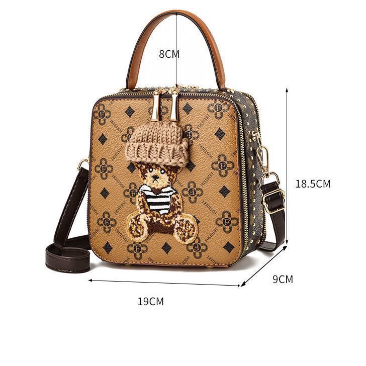 Fashionable Rivet Printed Small Square Bag (White)