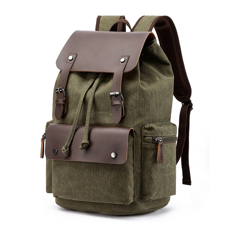 Vintage Rucksack Canvas Fabric Backpack (Olive Green)