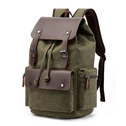 Vintage Rucksack Canvas Fabric Backpack (Olive Green)