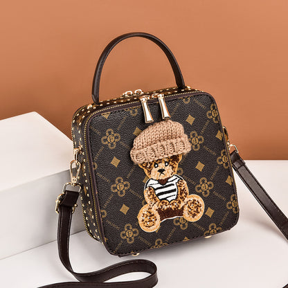Fashionable Rivet Printed Small Square Bag (Brown)