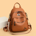 Jiekedann Designer PU Leather Women's Backpack (Brown)