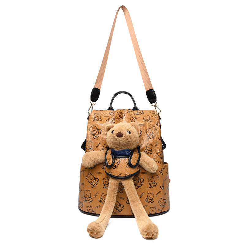 Noisy Teddy Bear Pattern Women's Backpack (Yellow)