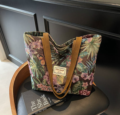 Nanxiao Vibrant Tapestry Floral Pattern Tote Bag (Brown)