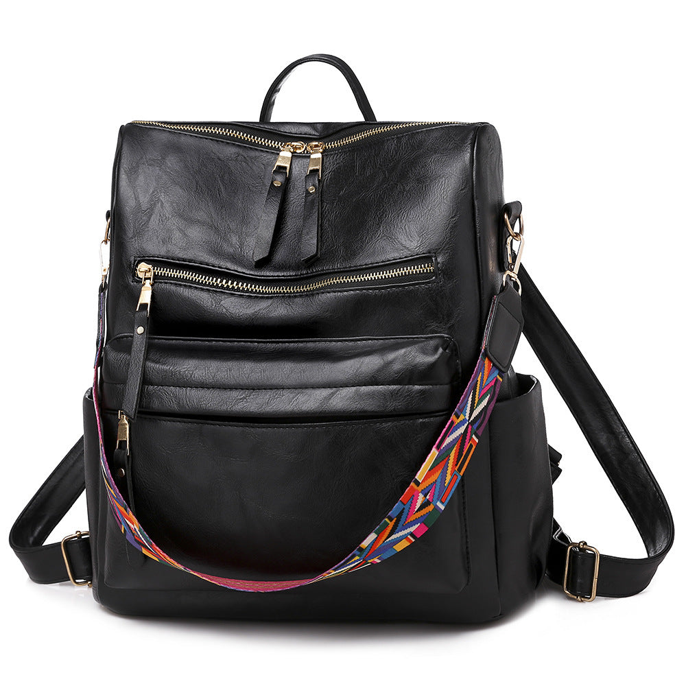Retro PU Leather Women's Backpack (Black)