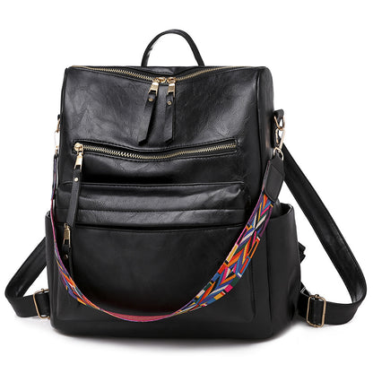 Retro PU Leather Women's Backpack (Black)