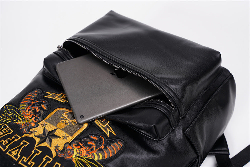 Black Vanity Fair Embroidered Bee Skull Crest Backpack