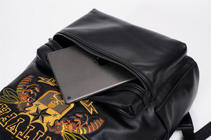 Black Vanity Fair Embroidered Bee Skull Crest Backpack