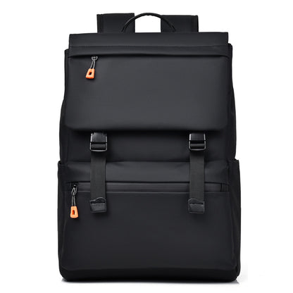 KABINU Commuter Orange Zipper Leather Backpack (Black)