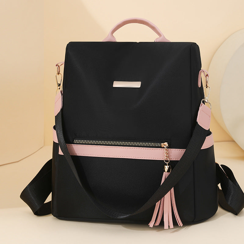 LECEY Fashion Leather Accents Women's Backpack (Black Pink)