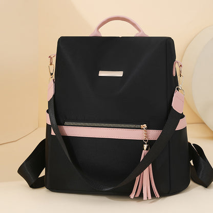 LECEY Fashion Leather Accents Women's Backpack (Black Pink)