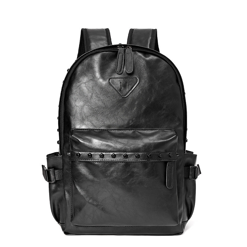 Fashionable Black Leather Punk Style Backpack