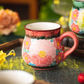 Embossed Floral Ceramic Mug — Vibrant Pink Boho Belly Cup with Textured Sunflower Pattern