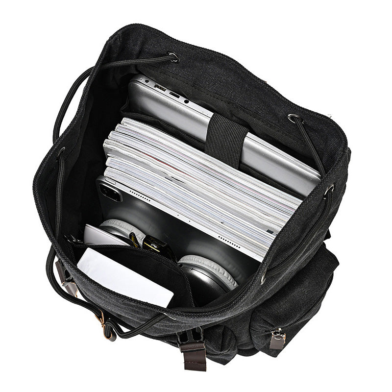 ZHONGZHUO Vintage Drawstring Canvas Rucksack Backpack (Black)