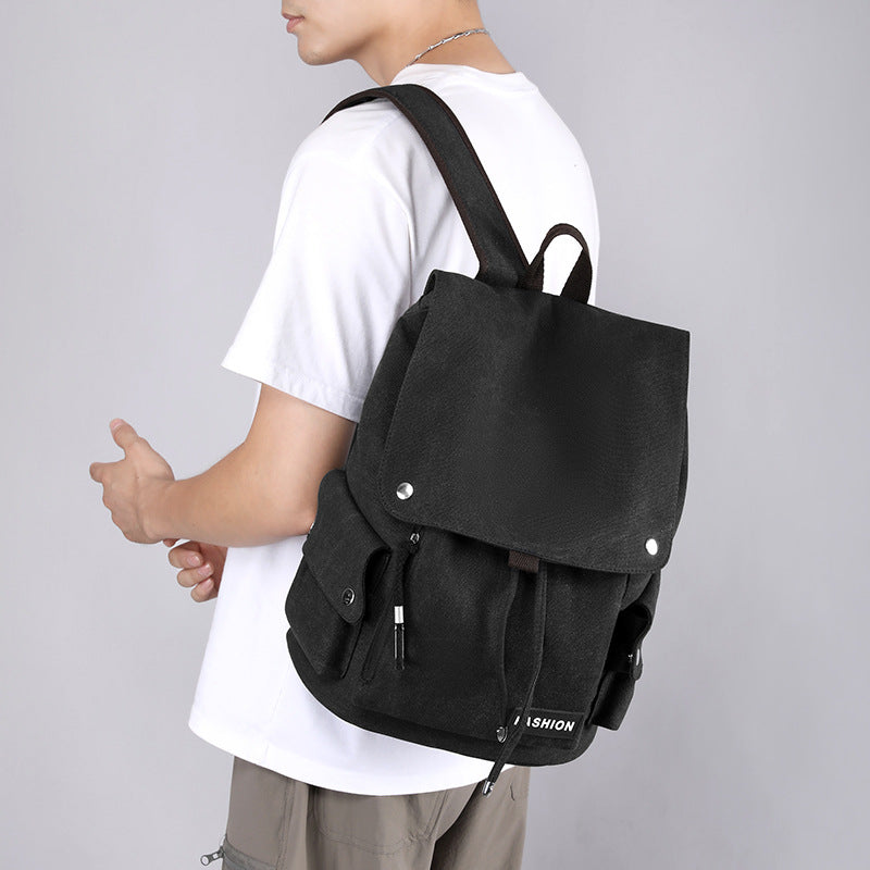Vintage Canvas Fabric Rucksack Backpack (Black)