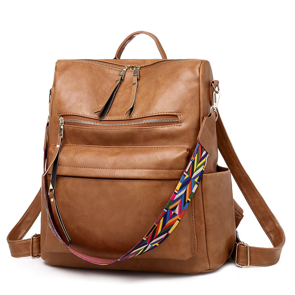 Retro PU Leather Women's Backpack (Brown)