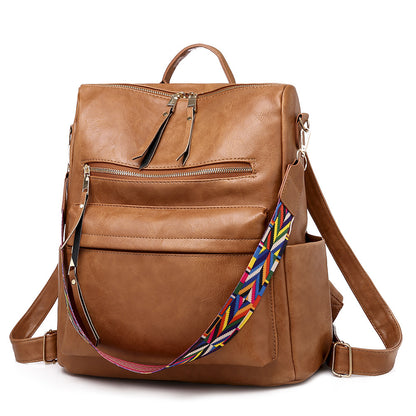 Retro PU Leather Women's Backpack (Brown)