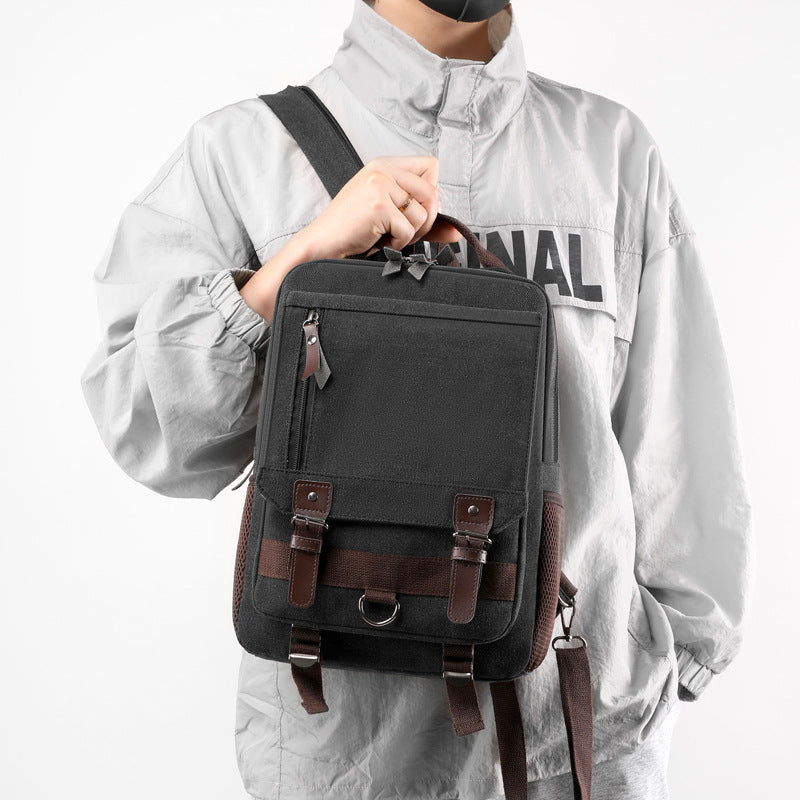 2-in-1 Functional Canvas Crossbody Sling Bag Backpack (Black)
