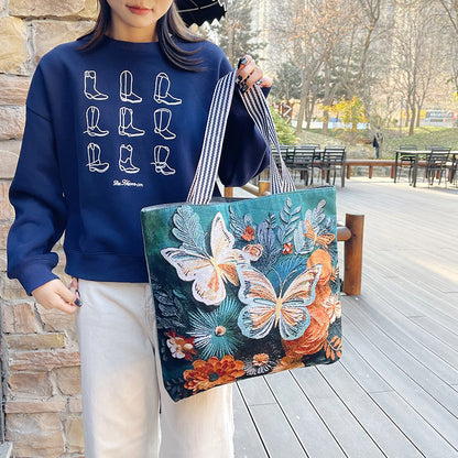 Butterfly Embroidery Canvas Tote Bag