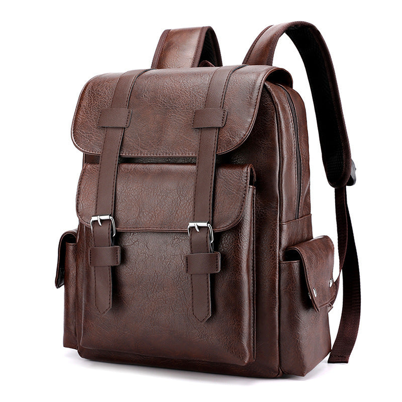 PU Leather Casual Brown Straps Backpack (Brown)