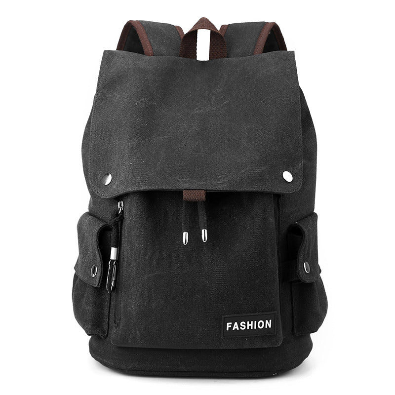 Vintage Canvas Fabric Rucksack Backpack (Black)