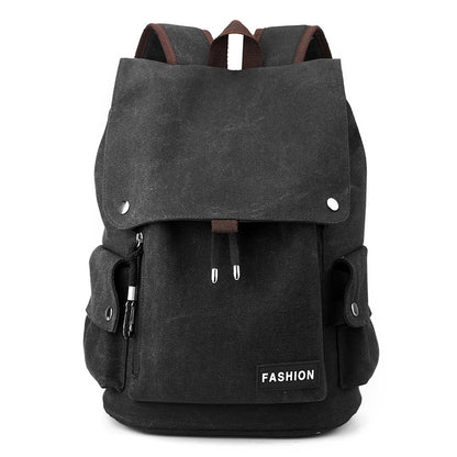Vintage Canvas Fabric Rucksack Backpack (Black)