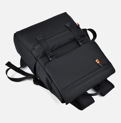 KABINU Commuter Orange Zipper Leather Backpack (Black)