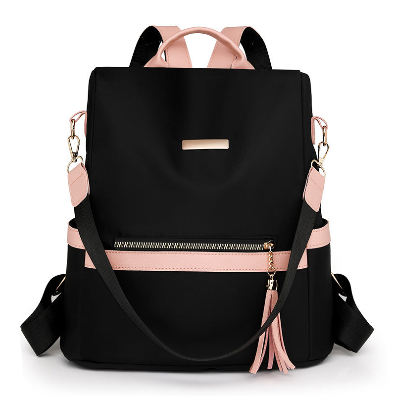 LECEY Fashion Leather Accents Women's Backpack (Black Pink)