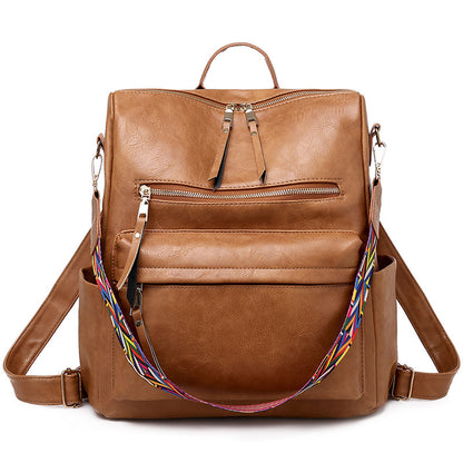 Retro PU Leather Women's Backpack (Brown)