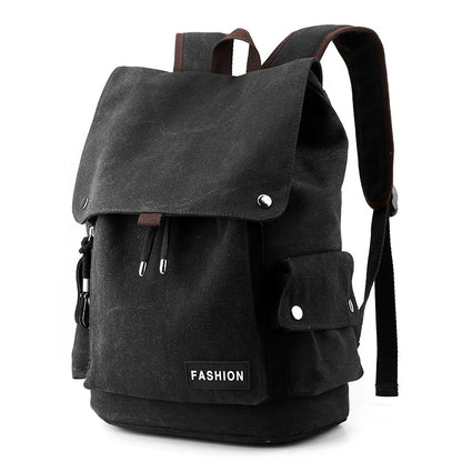 Vintage Canvas Fabric Rucksack Backpack (Black)
