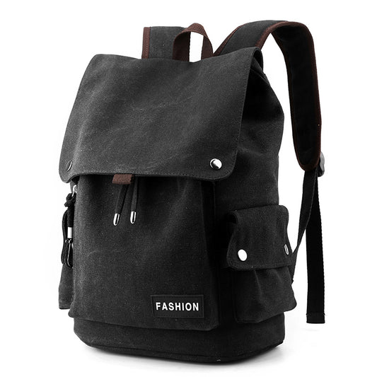 Vintage Canvas Fabric Rucksack Backpack (Black)
