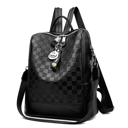 Checkerboard Patterned Leather Women's Backpack (Black)