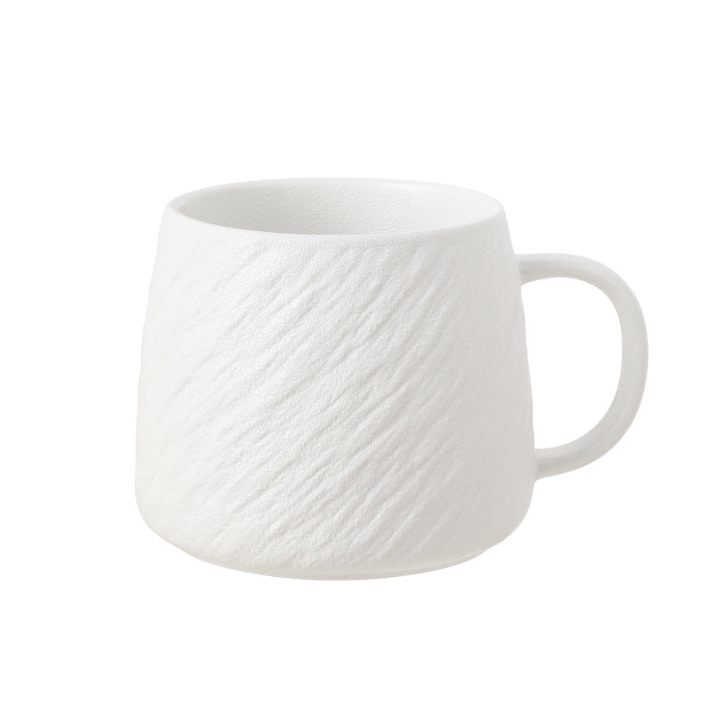 Wabi-Sabi Matte White Textured Ceramic Mug — Coarse Sand-Glazed Minimalist Stoneware Coffee Cup
