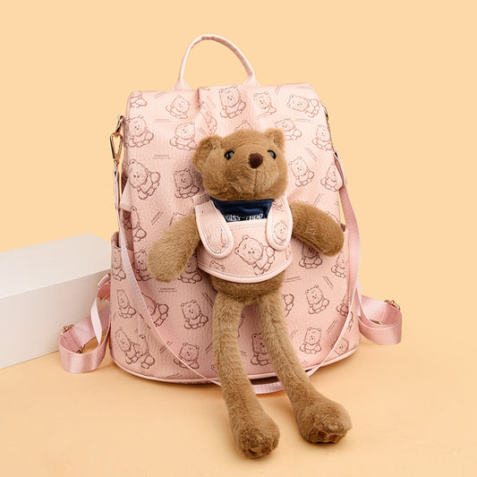 Noisy Teddy Bear Pattern Women's Backpack (Pink)
