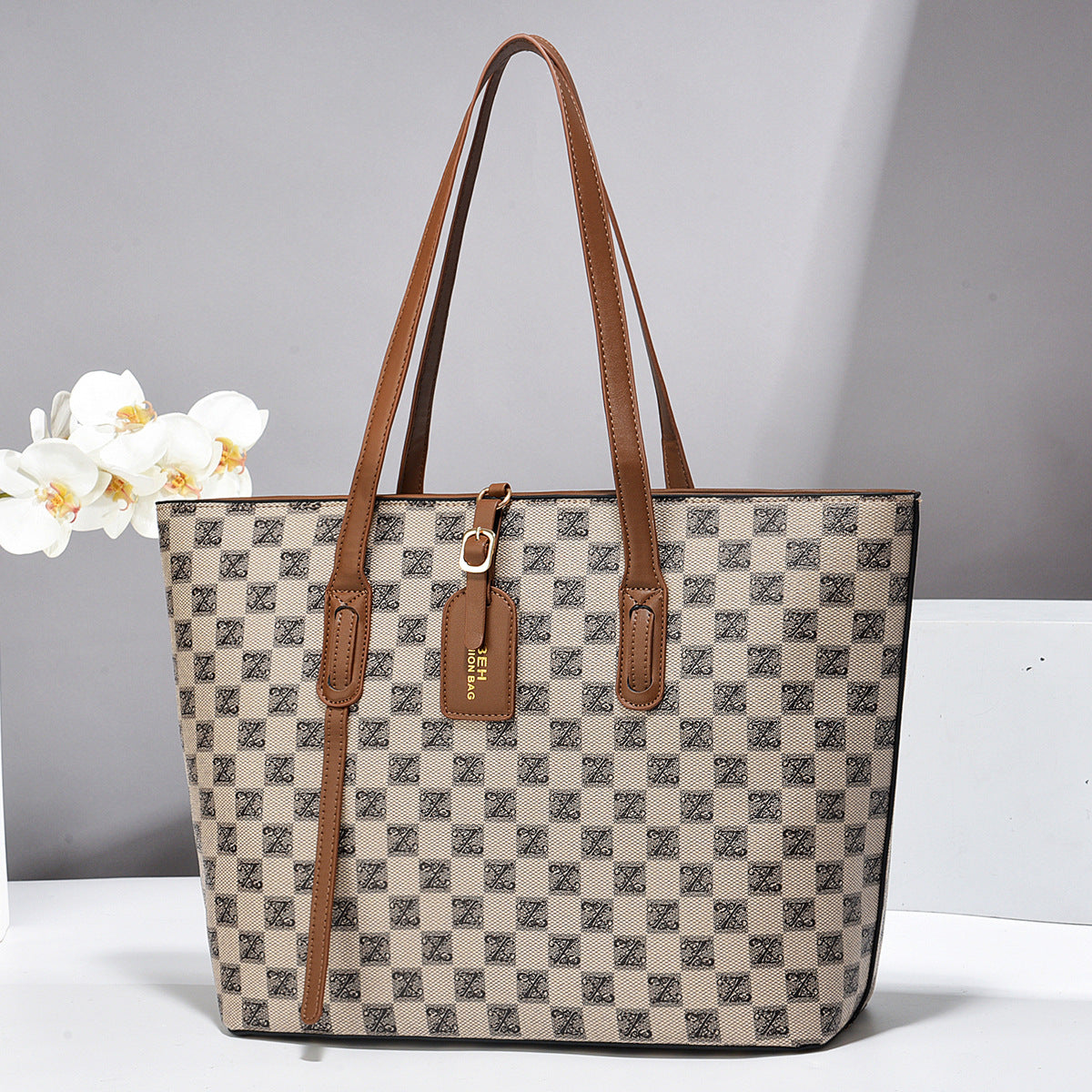 Taizhou Plaid Fashion Trendy Tote Bag (Khaki)