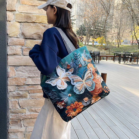 Butterfly Embroidery Canvas Tote Bag