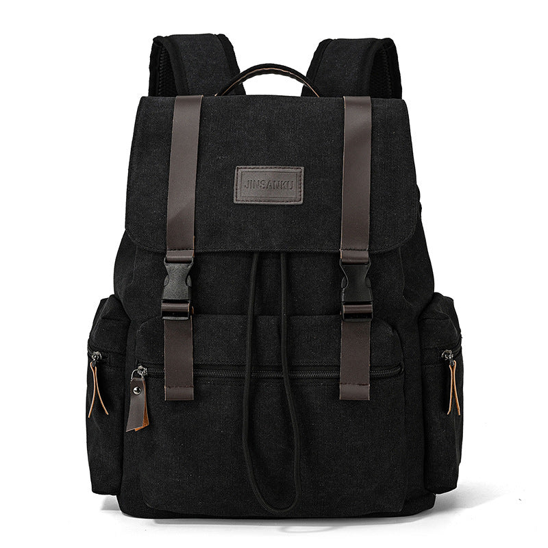 ZHONGZHUO Vintage Drawstring Canvas Rucksack Backpack (Black)