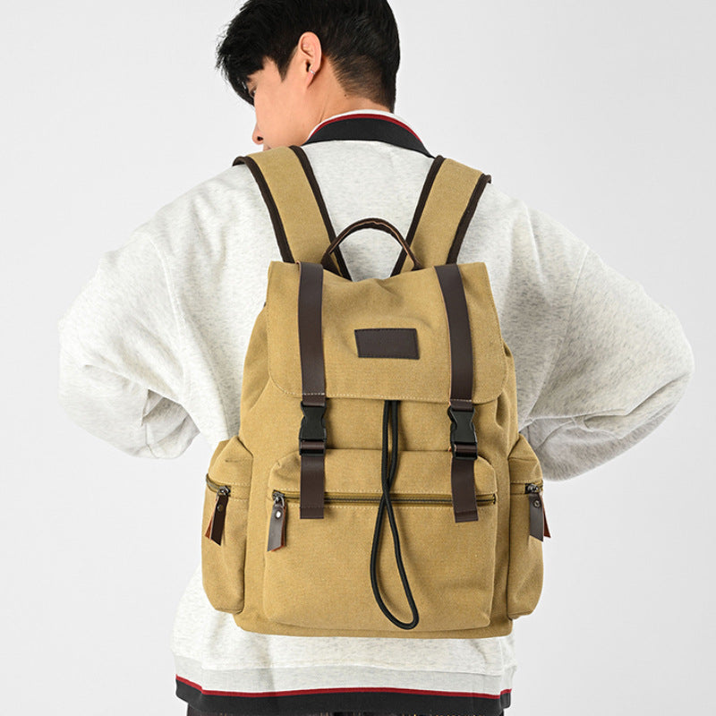 ZHONGZHUO Vintage Drawstring Canvas Rucksack Backpack (Khaki)