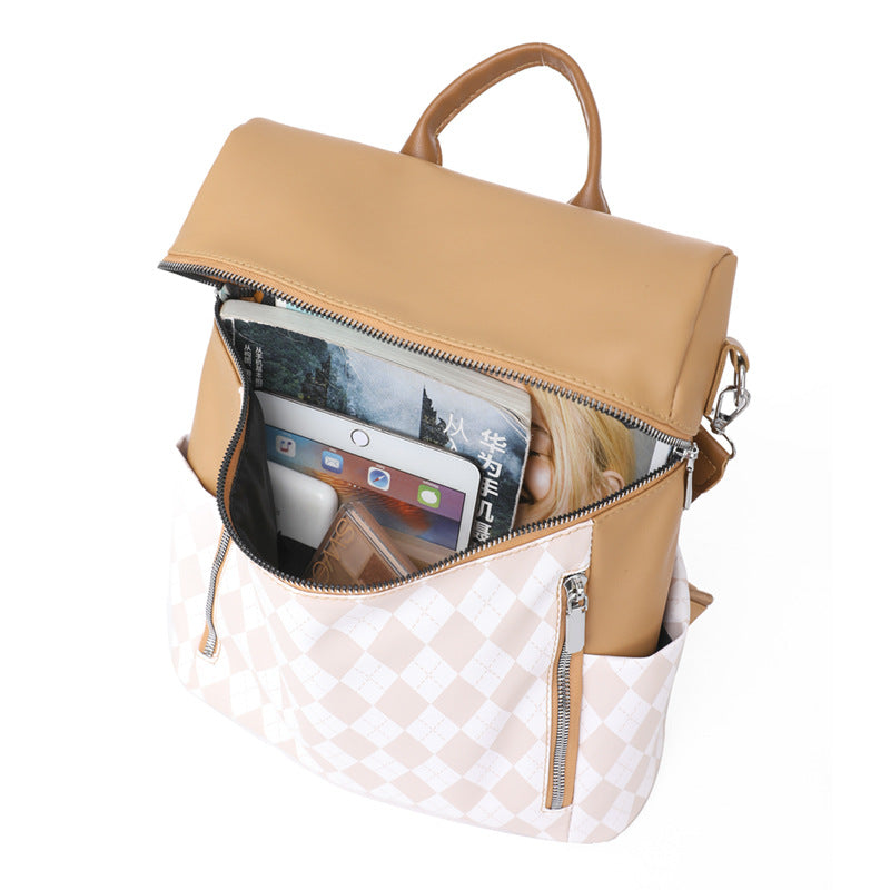 Korean Style PU Leather Women's Backpack (Khaki)