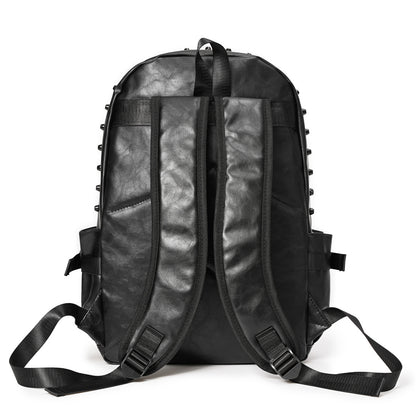 Fashionable Black Leather Punk Style Backpack