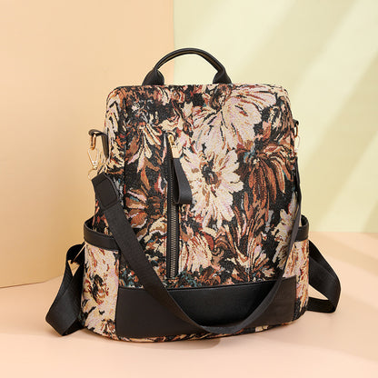 Pagezol Anti-Theft Vibrant Floral Women's Backpack (Brown)