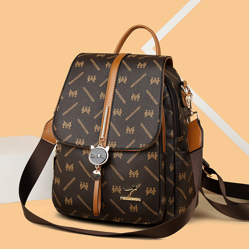 Kangaroo Leather Designer Women's Backpack (Brown With Yellow)