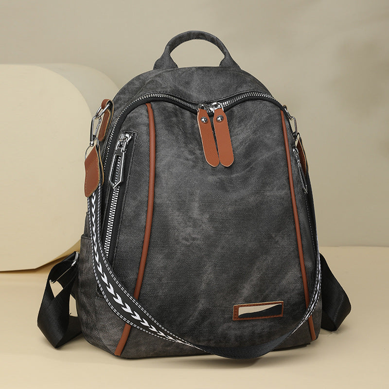 Vintage PU Leather Women's Backpack (Black)