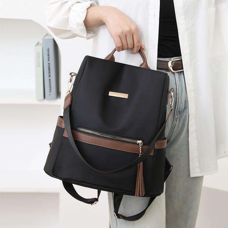 LECEY Fashion Leather Accents Women's Backpack (Black Brown)