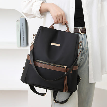 LECEY Fashion Leather Accents Women's Backpack (Black Brown)