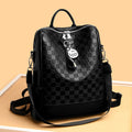 Checkerboard Patterned Leather Women's Backpack (Black)