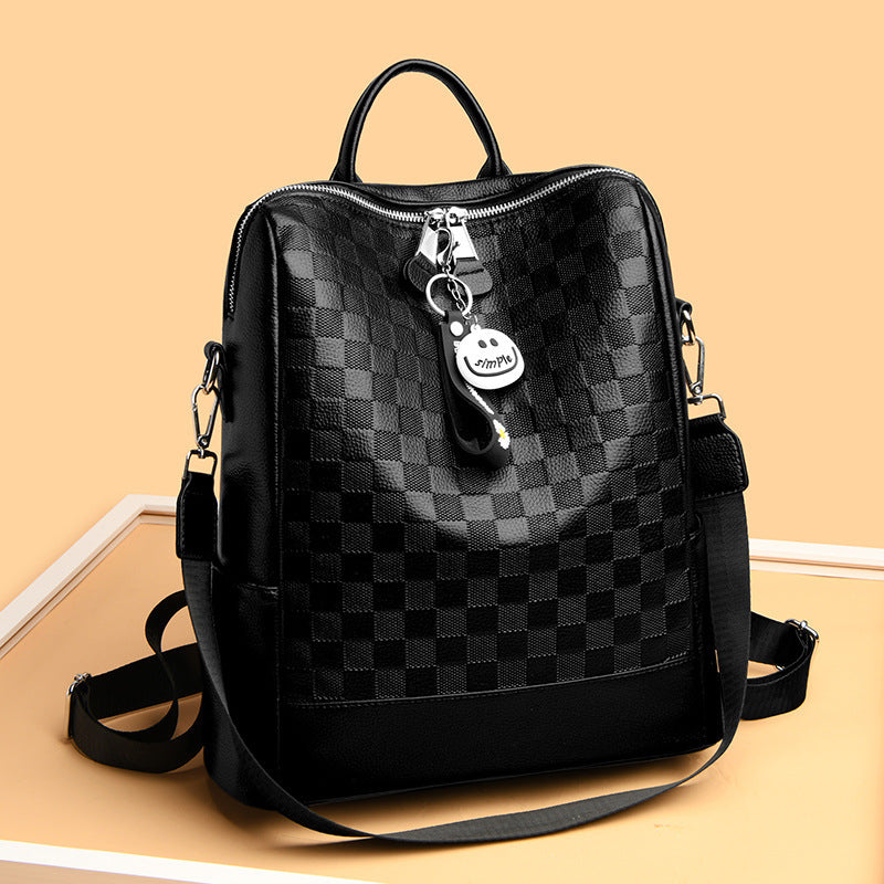 Checkerboard Patterned Leather Women's Backpack (Black)