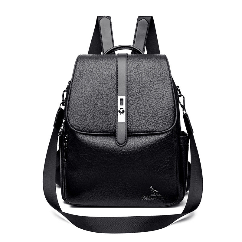 Vintage Style Women's Soft Leather Backpack (Black)