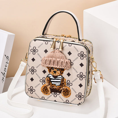 Fashionable Rivet Printed Small Square Bag (White)
